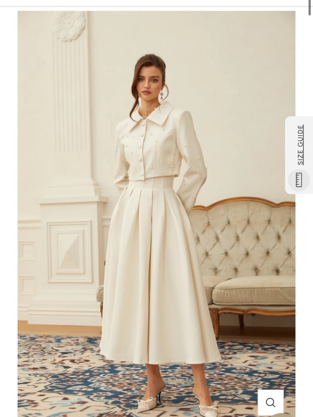 Cream Two-Piece Pleated Skirt with Jacket - Picture 2 of 9